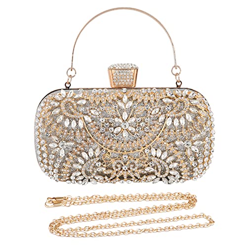 CORIOS Abendtasche Damen Diamant Clutch Bag Kette Shiny Strass Handtasche Klein Tasche Schultertasche Elegante Umhängetasche für Hochzeit Abschlussball Bankett-Party Silber von CORIOS