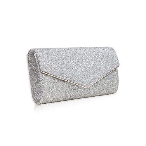 CORIOS Abendtasche Damen Kette Clutch Bag Glitzer Henkeltasche Hochzeit Brautbörse Glänzend Schultertasche Elegante Umhängetasche Klein Tasche für Hochzeit Abschlussball Bankett-Party Silber CORIOS Abendtasche Damen Kette Clutch Bag Glitzer Henkeltasche Hochzeit Brautbörse Glänzend Schultertasche Elegante Umhängetasche Klein Tasche für Hochzeit Abschlussball Bankett-Party Silber von CORIOS