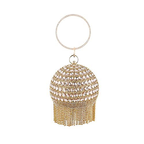 CORIOS Abendtasche Damen Runde Kugel Quaste Diamant Clutch Bag Abnehmbarer Kette Handtasche Klein Tasche Umhängetasche Schultertasche für Hochzeit Abendparty Tanzparty Geburtstag Bankett Gold CORIOS Abendtasche Damen Runde Kugel Quaste Diamant Clutch Bag Abnehmbarer Kette Handtasche Klein Tasche Umhängetasche Schultertasche für Hochzeit Abendparty Tanzparty Geburtstag Bankett Gold von CORIOS