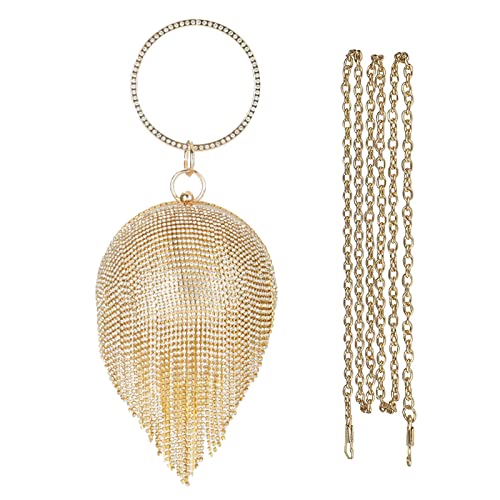 CORIOS Abendtasche Damen Runde Kugel Quaste Diamant Clutch Bag Schultertasche Klein Tasche Abnehmbarer Kette Handtasche Umhängetasche für Hochzeit Abendparty Tanzparty Geburtstag Bankett Gold CORIOS Abendtasche Damen Runde Kugel Quaste Diamant Clutch Bag Schultertasche Klein Tasche Abnehmbarer Kette Handtasche Umhängetasche für Hochzeit Abendparty Tanzparty Geburtstag Bankett Gold von CORIOS