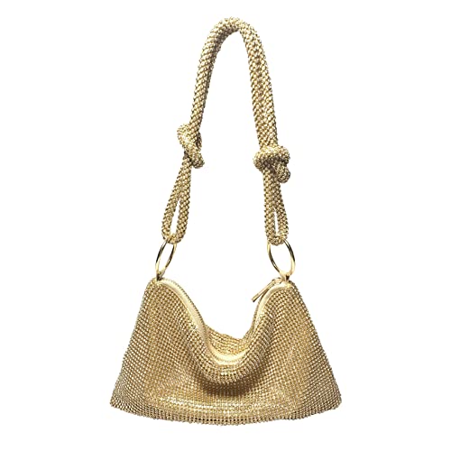 CORIOS Abendtasche Damen Shiny Strass Handtasche Glitzer Umhängetasche Diamant Clutch Bag Klein Tasche Strasssteine Schultertasche für Hochzeit Abschlussball Bankett-Party Gold von CORIOS