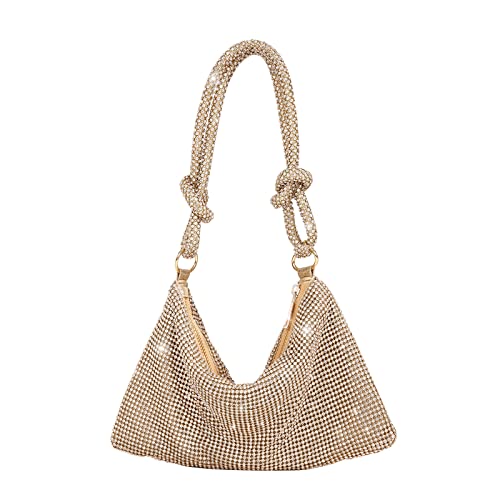 CORIOS Abendtasche Damen Strass Clutch Bag Shiny Diamant Handtasche Strasssteine Schultertasche Glitzer Umhängetasche Klein Tasche für Hochzeit Abschlussball Bankett-Party Gold von CORIOS