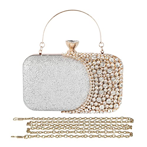 CORIOS Abendtasche Strass Damen Diamant Clutch Bag Klein Tasche Schultertasche Abnehmbarer Kette Handtasche Elegante Umhängetasche für Hochzeit Abendparty Tanzparty Geburtstag Bankett Silber von CORIOS