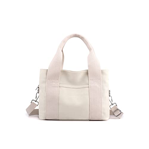 CORIOS Canvas Schultertasche Damen Handtasche Casual Umhängetasche Mittlere Kapazität Henkeltaschen Multifunktionale Tote Beutel Mode Arbeit Shopper Reise Alltag Tragetasche Weiß von CORIOS