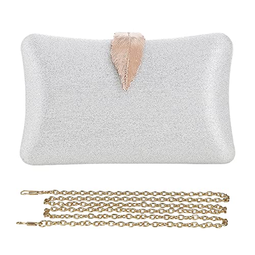 CORIOS Clutch Damen Kette Abendtasche Glitter Handtasche Glänzend Schultertasche Umhängetasche mit Blatt Schnalle Verschluss Portemonnaie Tasche für Cocktailparty Abendparty Tanzparty Weiß von CORIOS