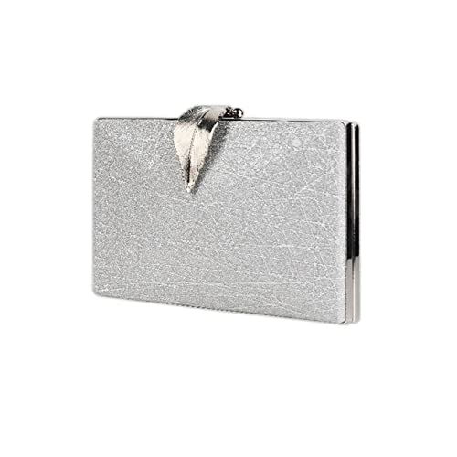 CORIOS Clutch Damen Kette Abendtasche Umhängetasche mit Blatt Schnalle Verschluss Glänzend Schultertasche Portemonnaie Tasche Glitter Handtasche für Hochzeit Abendparty Tanzparty Geburtstag Silber von CORIOS