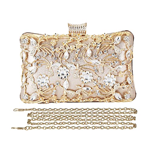 CORIOS Clutch Damen Strass Luxus Abendtasche Kristall Glitter Handtasche Glänzend Umhängetasche Elegant Schultertasche Portemonnaie Tasche für Cocktailparty Abendparty Tanzparty Geburtstag Gold von CORIOS