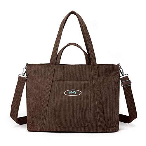 CORIOS Cord Umhängetasche Damen Handtasche Große Kapazität Tote Beutel Casual Henkeltasche Tragetasche Multifunktionale Schultertasche Henkeltaschen Für Alltag Büro Schulausflug Einkauf Dunkelbraun von CORIOS