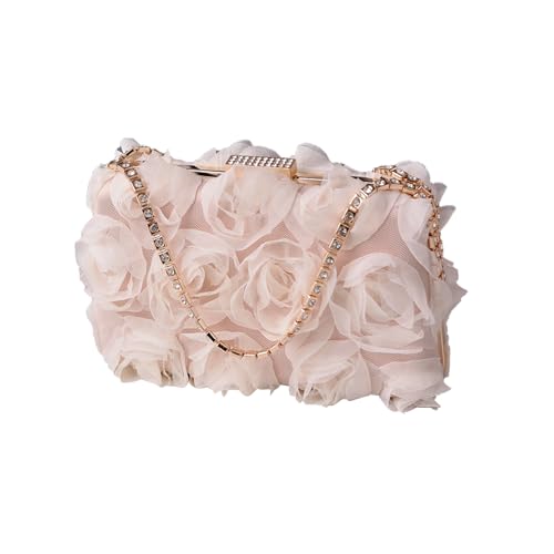 CORIOS Damen Abendtasche Blumen Clutch Tasche Elegante Handtasche Mini Rose Schultertasche Luxuriös Umhängetasche für Hochzeit Bankett-Party Abschlussball Champagner von CORIOS