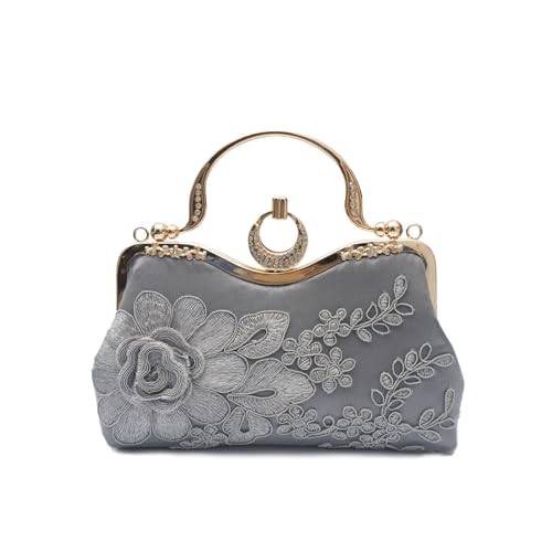 CORIOS Damen Abendtasche Blumenstickerei Clutch Hochzeit Brautbörse Handtasche Retro Schultertasche Elegante Umhängetasche Luxuriös Bankett-Party Klein Tasche Dunkelgrau CORIOS Damen Abendtasche Blumenstickerei Clutch Hochzeit Brautbörse Handtasche Retro Schultertasche Elegante Umhängetasche Luxuriös Bankett-Party Klein Tasche Dunkelgrau von CORIOS