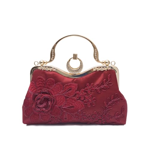 CORIOS Damen Abendtasche Blumenstickerei Clutch Hochzeit Brautbörse Handtasche Retro Schultertasche Elegante Umhängetasche Luxuriös Bankett-Party Klein Tasche Weinrot CORIOS Damen Abendtasche Blumenstickerei Clutch Hochzeit Brautbörse Handtasche Retro Schultertasche Elegante Umhängetasche Luxuriös Bankett-Party Klein Tasche Weinrot von CORIOS