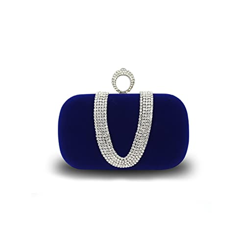 CORIOS Damen Abendtasche Samt Clutch Tasche Glitter Strass Handtasche Glänzend Schultertasche Kette Tasche Elegante Umhängetasche Shining Portemonnaie für Cocktail Party Abendparty Tanzparty Blau von CORIOS