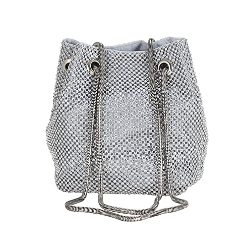 CORIOS Damen Abendtasche Shiny Strass Handtasche Strasssteine Bucket Bag Diamant Clutch Bag Glitzer Umhängetasche Klein Tasche Schultertasche für Hochzeit Bankett-Party Abschlussball Silber CORIOS Damen Abendtasche Shiny Strass Handtasche Strasssteine Bucket Bag Diamant Clutch Bag Glitzer Umhängetasche Klein Tasche Schultertasche für Hochzeit Bankett-Party Abschlussball Silber von CORIOS