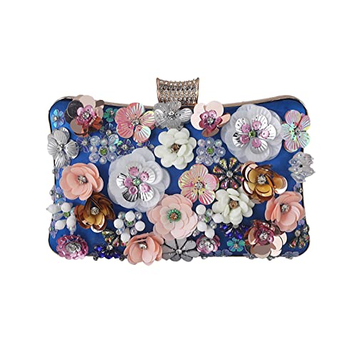 CORIOS Damen Blumen Abendtasche Shiny Strass Clutch Tasche Hochzeit Bag Kette Handtasche Elegante Schultertasche Perle Umhängetasche für Hochzeit Abschlussball Bankett-Party Blau CORIOS Damen Blumen Abendtasche Shiny Strass Clutch Tasche Hochzeit Bag Kette Handtasche Elegante Schultertasche Perle Umhängetasche für Hochzeit Abschlussball Bankett-Party Blau von CORIOS