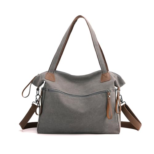 CORIOS Damen Canvas Handtasche Große Kapazität Schultertasche Casual Henkeltaschen Umhängetasche Multifunktionale Tote Beutel Arbeit Schule Shopper Reise Tragetasche Grau von CORIOS