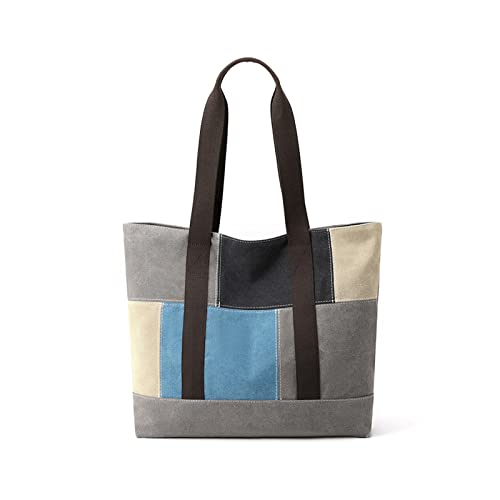 CORIOS Damen Canvas Handtasche Patchwork Henkeltasche Casual Tragetasche Große Kapazität Tote Beutel Multifunktionale Schultertasche Vintage Henkeltaschen für Schule Arbeit Shopper Reise Blau von CORIOS