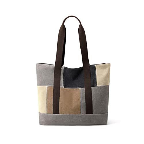 CORIOS Damen Canvas Handtasche Patchwork Henkeltasche Casual Tragetasche Große Kapazität Tote Beutel Multifunktionale Schultertasche Vintage Henkeltaschen für Schule Arbeit Shopper Reise Braun von CORIOS