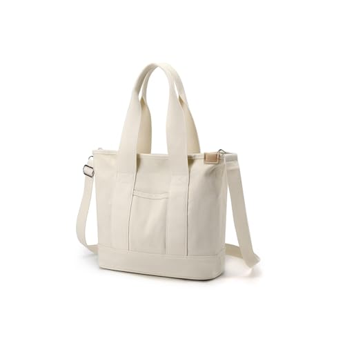 CORIOS Damen Canvas Umhängetasche Große Handtasche Casual Tragetasche Henkeltaschen mit Mehreren Taschen Leichtgewicht Schultertasche Multifunktionale Tote Beutel Weiß von CORIOS