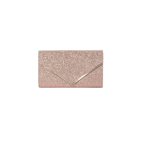 CORIOS Damen Clutch Glänzende Pailletten Abendtaschen Envelope Handtasche Hochzeit Brautbörse Schultertasche mit Abnehmbarer Kette Elegante Umhängetasche Champagner von CORIOS