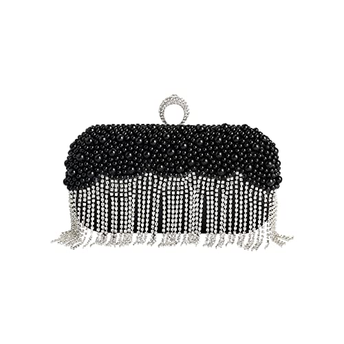 CORIOS Damen Clutch Perlen Strass Fransen Abendtasche Braut Handtasche Abnehmbarer Kette Umhängetasche Elegant Schultertasche für Hochzeit Abendparty Geburtstag Tanzparty Bankett Schwarz CORIOS Damen Clutch Perlen Strass Fransen Abendtasche Braut Handtasche Abnehmbarer Kette Umhängetasche Elegant Schultertasche für Hochzeit Abendparty Geburtstag Tanzparty Bankett Schwarz von CORIOS