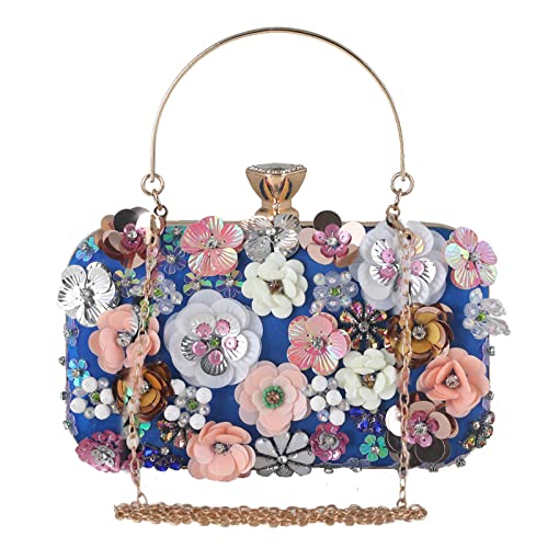 CORIOS Damen Clutch Tasche Blumen Abendtasche Hochzeit Bag Elegante Kette Shiny Strass Handtasche Schultertasche Umhängetasche für Hochzeit Abschlussball Bankett-Party Blau CORIOS Damen Clutch Tasche Blumen Abendtasche Hochzeit Bag Elegante Kette Shiny Strass Handtasche Schultertasche Umhängetasche für Hochzeit Abschlussball Bankett-Party Blau von CORIOS