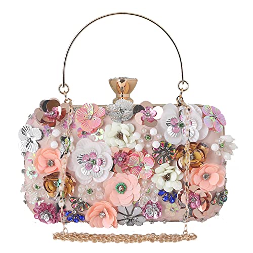 CORIOS Damen Clutch Tasche Blumen Abendtasche Hochzeit Bag Elegante Kette Shiny Strass Handtasche Schultertasche Umhängetasche für Hochzeit Abschlussball Bankett-Party Rosa CORIOS Damen Clutch Tasche Blumen Abendtasche Hochzeit Bag Elegante Kette Shiny Strass Handtasche Schultertasche Umhängetasche für Hochzeit Abschlussball Bankett-Party Rosa von CORIOS