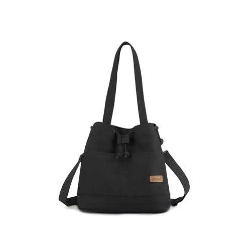 CORIOS Damen Eimer Taschen Kordelzug Handtasche Canvas Schultertasche Große Kapazität Umhängetaschen Casual Tote Beutel Henkeltaschen Mode Tragetasche Henkeltasche Schwarz CORIOS Damen Eimer Taschen Kordelzug Handtasche Canvas Schultertasche Große Kapazität Umhängetaschen Casual Tote Beutel Henkeltaschen Mode Tragetasche Henkeltasche Schwarz von CORIOS
