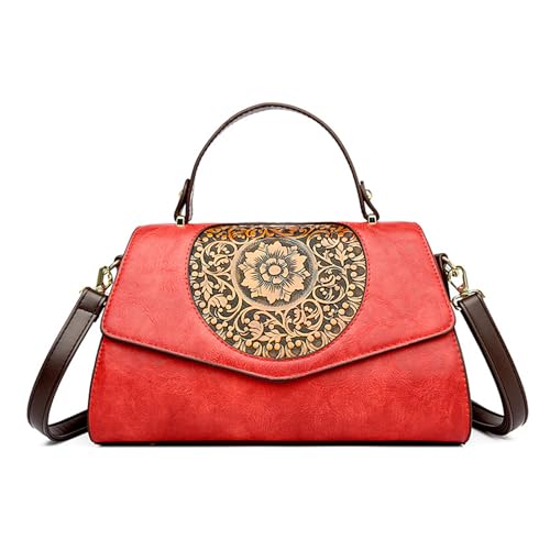 CORIOS Damen Elegant Schultertasche PU Leder Handtasche Wasserdicht Umhängetasche Klein Henkeltasche Tragetasche Retro Tote Beutel Reisen Büro Einkaufen Arbeit Alltag Henkeltaschen Rot von CORIOS