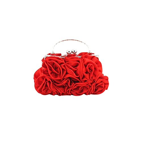 CORIOS Damen Elegante Abendtasche Blumen Clutch Tasche Handtasche mit Kette Kiss Lock Mini Rose Schultertasche Satin Umhängetasche für Hochzeit Bankett-Party Abschlussball Rot CORIOS Damen Elegante Abendtasche Blumen Clutch Tasche Handtasche mit Kette Kiss Lock Mini Rose Schultertasche Satin Umhängetasche für Hochzeit Bankett-Party Abschlussball Rot von CORIOS