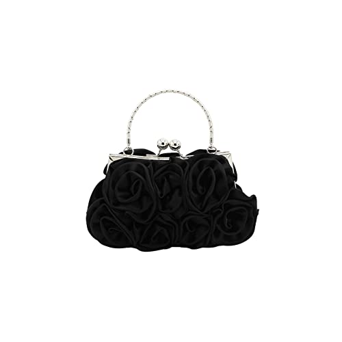 CORIOS Damen Elegante Abendtasche Blumen Clutch Tasche Handtasche mit Kette Kiss Lock Mini Rose Schultertasche Satin Umhängetasche für Hochzeit Bankett-Party Abschlussball Schwarz CORIOS Damen Elegante Abendtasche Blumen Clutch Tasche Handtasche mit Kette Kiss Lock Mini Rose Schultertasche Satin Umhängetasche für Hochzeit Bankett-Party Abschlussball Schwarz von CORIOS