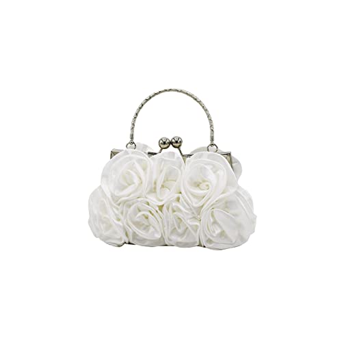 CORIOS Damen Elegante Abendtasche Blumen Clutch Tasche Handtasche mit Kette Kiss Lock Mini Rose Schultertasche Satin Umhängetasche für Hochzeit Bankett-Party Abschlussball Weiß CORIOS Damen Elegante Abendtasche Blumen Clutch Tasche Handtasche mit Kette Kiss Lock Mini Rose Schultertasche Satin Umhängetasche für Hochzeit Bankett-Party Abschlussball Weiß von CORIOS
