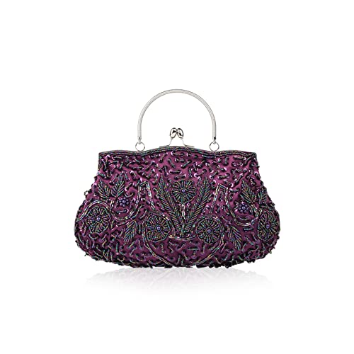 CORIOS Damen Handgemachte Perle Handtasche Floral Abendtasche Vintage Clutch Tasche Elegante Schultertasche Klein Tasche Kette Umhängetasche Hochzeit Bankett-Party Abschlussball Tasche Lila CORIOS Damen Handgemachte Perle Handtasche Floral Abendtasche Vintage Clutch Tasche Elegante Schultertasche Klein Tasche Kette Umhängetasche Hochzeit Bankett-Party Abschlussball Tasche Lila von CORIOS
