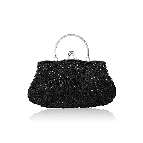 CORIOS Damen Handgemachte Perle Handtasche Floral Abendtasche Vintage Clutch Tasche Elegante Schultertasche Klein Tasche Kette Umhängetasche Hochzeit Bankett-Party Abschlussball Tasche Schwarz CORIOS Damen Handgemachte Perle Handtasche Floral Abendtasche Vintage Clutch Tasche Elegante Schultertasche Klein Tasche Kette Umhängetasche Hochzeit Bankett-Party Abschlussball Tasche Schwarz von CORIOS