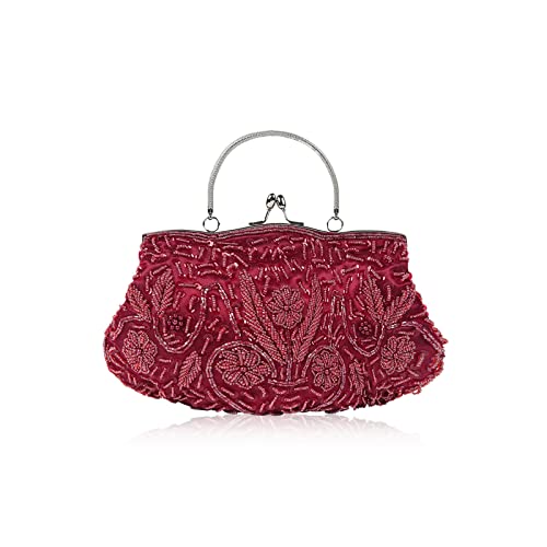 CORIOS Damen Handgemachte Perle Handtasche Floral Abendtasche Vintage Clutch Tasche Elegante Schultertasche Klein Tasche Kette Umhängetasche Hochzeit Bankett-Party Abschlussball Tasche Weinrot CORIOS Damen Handgemachte Perle Handtasche Floral Abendtasche Vintage Clutch Tasche Elegante Schultertasche Klein Tasche Kette Umhängetasche Hochzeit Bankett-Party Abschlussball Tasche Weinrot von CORIOS