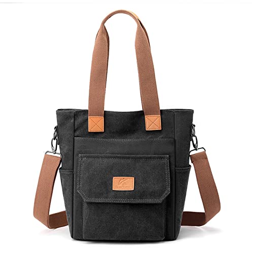 CORIOS Damen Handtasche Canvas Schultertasche Umhängetasche Casual Henkeltaschen Tote Beutel Groß Tragetasche Hobo Tasche für Arbeit Schule Shopper Reise Alltag Schwarz CORIOS Damen Handtasche Canvas Schultertasche Umhängetasche Casual Henkeltaschen Tote Beutel Groß Tragetasche Hobo Tasche für Arbeit Schule Shopper Reise Alltag Schwarz von CORIOS