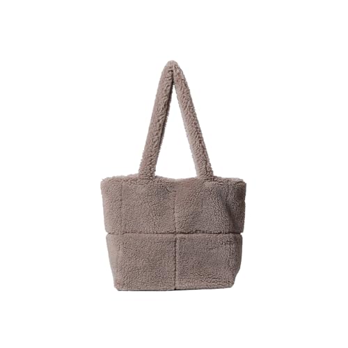 CORIOS Damen Lammwolle Handtasche Flauschige Tasche Plüsch Schultertasche Große Henkeltaschen Niedlich Flauschige Tote Beutel Einkaufstaschen Leichte Tragetasche für Büro Reisen Alltag Grau von CORIOS