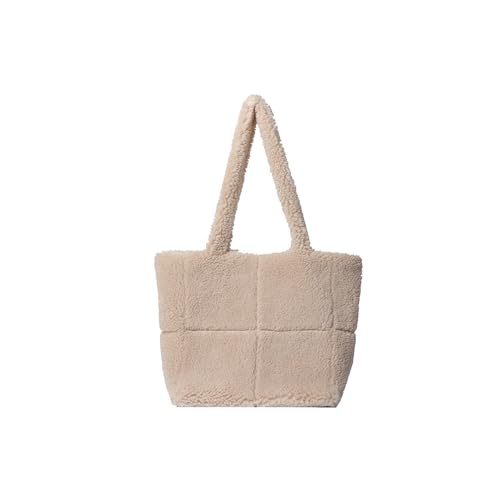 CORIOS Damen Lammwolle Handtasche Flauschige Tasche Plüsch Schultertasche Große Henkeltaschen Niedlich Flauschige Tote Beutel Einkaufstaschen Leichte Tragetasche für Büro Reisen Alltag Khaki von CORIOS