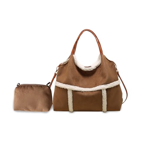 CORIOS Damen Lammwolle Handtasche Plüsch Schultertasche Große Umhängetasche Retro Tragetasche Kunstfell Flauschige Henkeltaschen Wildleder Tote Beutel 2pcs Braun CORIOS Damen Lammwolle Handtasche Plüsch Schultertasche Große Umhängetasche Retro Tragetasche Kunstfell Flauschige Henkeltaschen Wildleder Tote Beutel 2pcs Braun von CORIOS