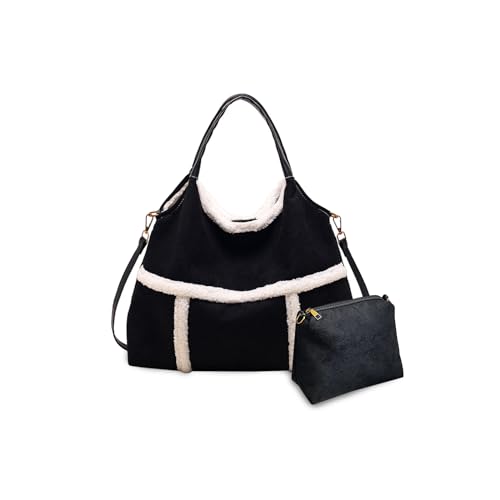 CORIOS Damen Lammwolle Handtasche Plüsch Schultertasche Große Umhängetasche Retro Tragetasche Kunstfell Flauschige Henkeltaschen Wildleder Tote Beutel 2pcs Schwarz CORIOS Damen Lammwolle Handtasche Plüsch Schultertasche Große Umhängetasche Retro Tragetasche Kunstfell Flauschige Henkeltaschen Wildleder Tote Beutel 2pcs Schwarz von CORIOS