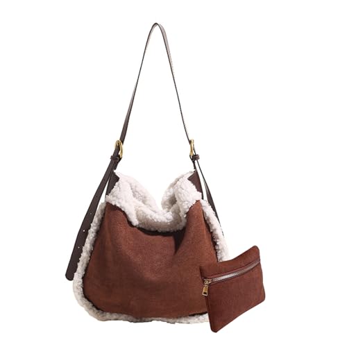 CORIOS Damen Lammwolle Handtasche Plüsch Schultertasche Kunstfell Flauschige Henkeltaschen Große Umhängetasche Wildleder Tote Beutel 2pcs Retro Tragetasche für Shopper Reise Arbeit Kaffee CORIOS Damen Lammwolle Handtasche Plüsch Schultertasche Kunstfell Flauschige Henkeltaschen Große Umhängetasche Wildleder Tote Beutel 2pcs Retro Tragetasche für Shopper Reise Arbeit Kaffee von CORIOS