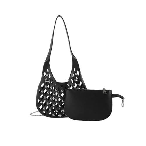 CORIOS Damen PU Leder Schultertaschen Punk Nieten Handtasche Openwork Umhängetaschen Große Messenger-Tasche Einzigartig Tote Beutel Mode Henkeltaschen Tragetasche Schwarz CORIOS Damen PU Leder Schultertaschen Punk Nieten Handtasche Openwork Umhängetaschen Große Messenger-Tasche Einzigartig Tote Beutel Mode Henkeltaschen Tragetasche Schwarz von CORIOS