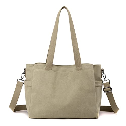 CORIOS Damen Schultertasche Canvas Handtasche Casual Tragetasche Große Kapazität Umhängetasche Multifunktionale Henkeltaschen Tote Beutel für Schule Arbeit Shopper Reise Khaki von CORIOS