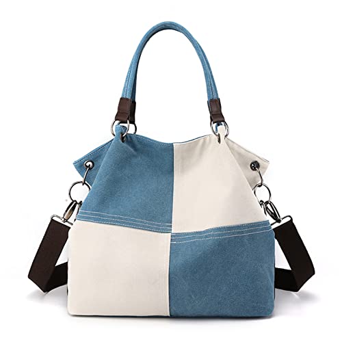 CORIOS Damen Schultertasche Canvas Handtasche Große Kapazität Umhängetasche Casual Tragetasche Multifunktionale Tote Beutel Henkeltaschen für Schule Arbeit Reise Shopper Blau von CORIOS