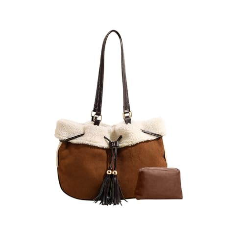 CORIOS Damen Wildleder Schultertasche Lammwolle Handtasche Große Plüsch Tragetasche Kordelzug Eimer Taschen Kunstfell Flauschige Tote Beutel Retro Henkeltaschen 2pcs Kaffee CORIOS Damen Wildleder Schultertasche Lammwolle Handtasche Große Plüsch Tragetasche Kordelzug Eimer Taschen Kunstfell Flauschige Tote Beutel Retro Henkeltaschen 2pcs Kaffee von CORIOS