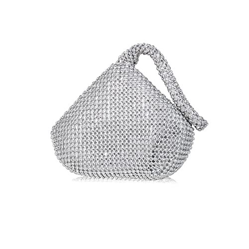 CORIOS Dreieckige Abendtasche Damen Unterarmtasche Shiny Strass Handtasche Diamant Clutch Bag Klein Tasche Schultertasche Glitzer Umhängetasche für Hochzeit Bankett-Party Abschlussball Silber von CORIOS