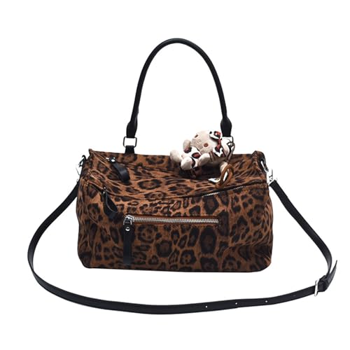 CORIOS Handtasche mit Leopardenmuster Damen Samt Schultertasche Groß Messenger-Tasche Henkeltasche Elegant Tote Beutel Tragetasche Retro Umhängetaschen Arbeiten Reisen Henkeltaschen Braun von CORIOS