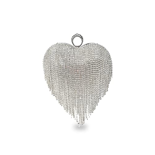 CORIOS Herzform Abendtasche Damen Strass Fransen Clutch Tasche Klein Tasche Abnehmbarer Kette Handtasche Glitzer Schultertasche Umhängetasche für Abendparty Hochzeit Tanzparty Geburtstag Silber CORIOS Herzform Abendtasche Damen Strass Fransen Clutch Tasche Klein Tasche Abnehmbarer Kette Handtasche Glitzer Schultertasche Umhängetasche für Abendparty Hochzeit Tanzparty Geburtstag Silber von CORIOS