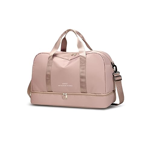 CORIOS Nylon Sporttasche für Herren/Damen Reisetaschen Duffle Bag Weekender Übernachtung Tasche Fitnesstasche Schwimmtasche Trainingstasche Kabinenreisetasche für Reisen Sport Fitnessstudio Hellrosa von CORIOS