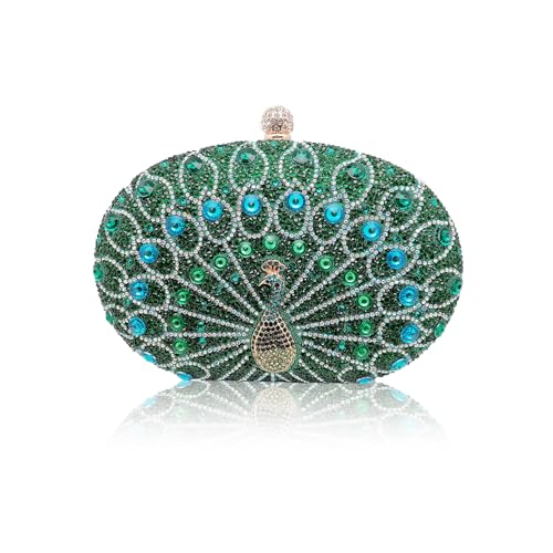 CORIOS Pfau Abendtasche für Damen Shiny Strass Clutch Tasche Diamant Clutch Tasche Kette Schultertasche Klein Tasche Elegante Luxus Abschlussball Hochzeit Bankett-Party Umhängetasche Grün CORIOS Pfau Abendtasche für Damen Shiny Strass Clutch Tasche Diamant Clutch Tasche Kette Schultertasche Klein Tasche Elegante Luxus Abschlussball Hochzeit Bankett-Party Umhängetasche Grün von CORIOS