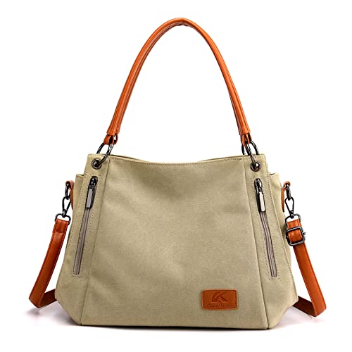 CORIOS Retro Damen Handtasche Canvas Schultertasche Henkeltasche Tragetasche Casual Umhängetasche Multifunktionale Tote Beutel Henkeltaschen für Arbeit Schule Shopper Reise Alltag Khaki CORIOS Retro Damen Handtasche Canvas Schultertasche Henkeltasche Tragetasche Casual Umhängetasche Multifunktionale Tote Beutel Henkeltaschen für Arbeit Schule Shopper Reise Alltag Khaki von CORIOS